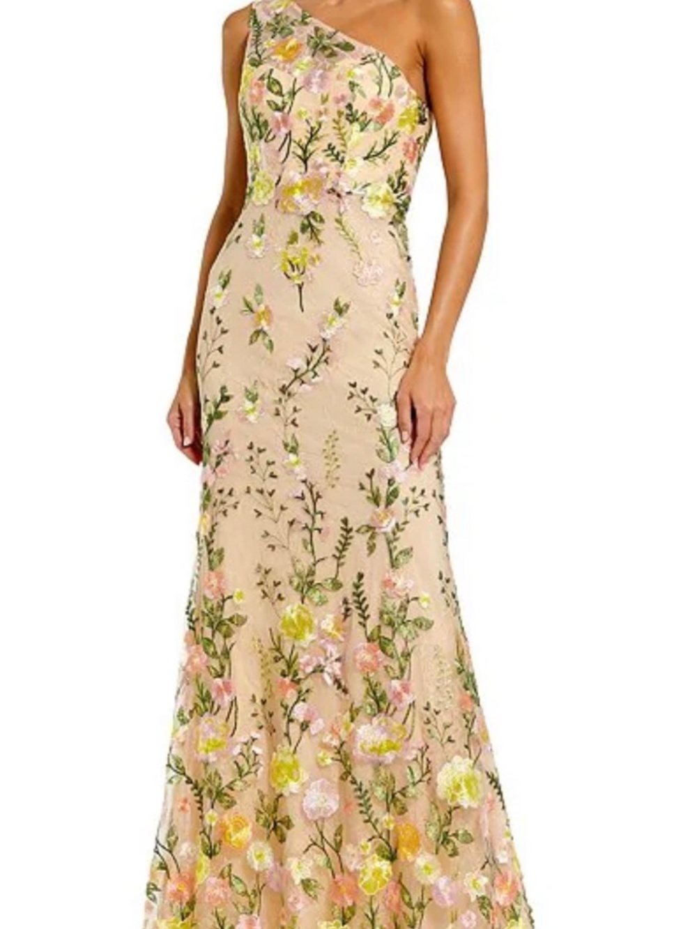 NWT Mac Duggal 6P Petite Floral Embroidered One Shoulder Formal Gown